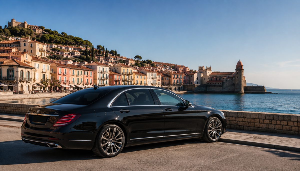 Mercedes Classe S noire avec chauffeur privé, mise à disposition VTC Perpignan à l'heure ou à la journée